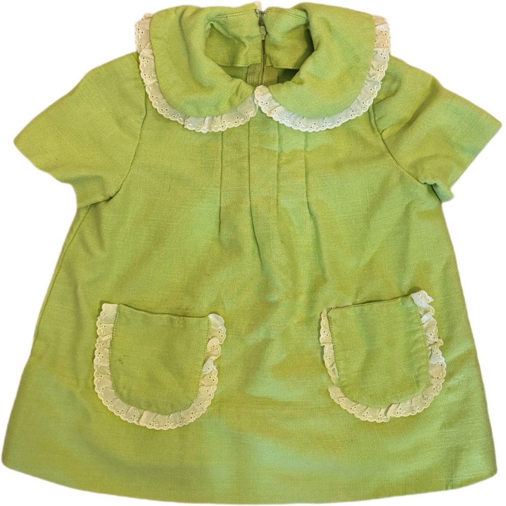 Vintage Green Dress with Lace Trim